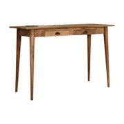 Solid Wood Writing Desk with Dual Drawers and Built-In Power Outlet